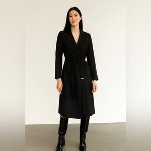 layefe wool blend Black Long Sleeve Belted Coat open